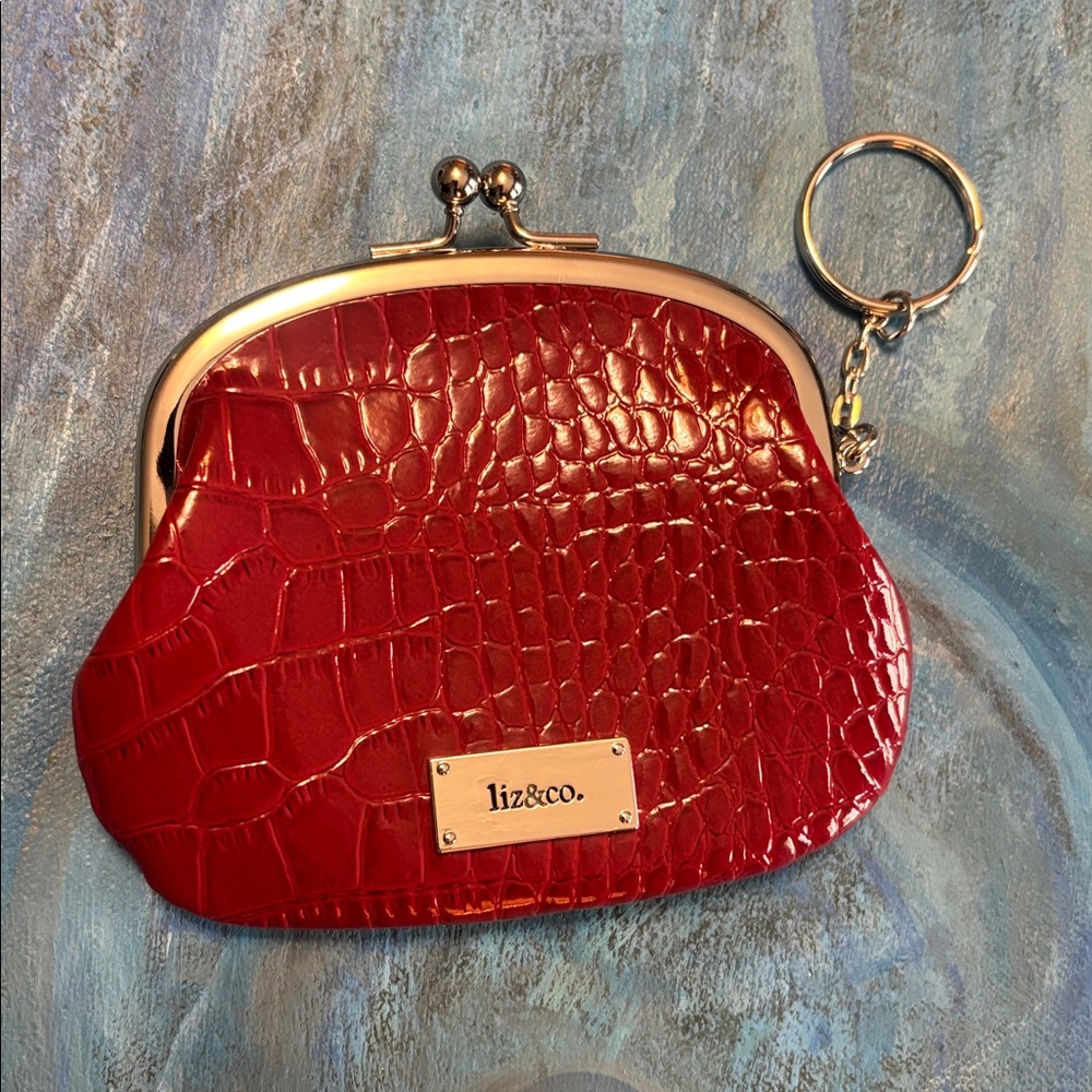 Liz & Co. Red Croc-Embossed Coin Pouch